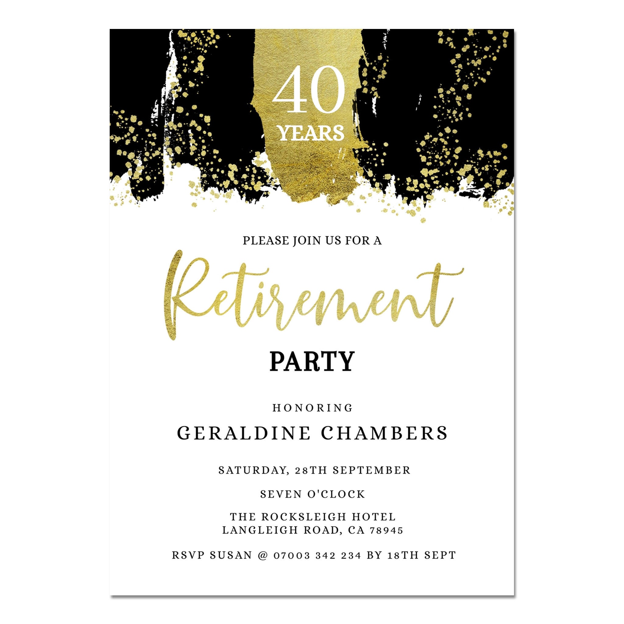 Retirement Party Digital Invite, Instant Download Edit Yourself Gold
