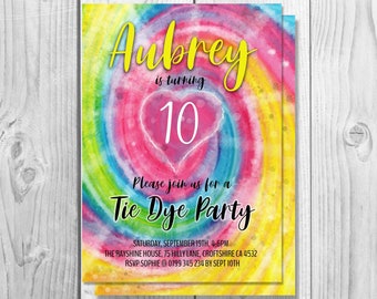 Tie Dye party digital invite, instant download | Edit yourself Any Age