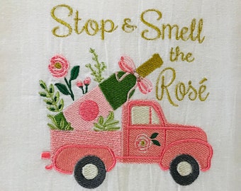 Rosé Bottle Embroidery Design | Vintage Truck, Bridal Shower (Digital Design)