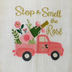Rosé Bottle Embroidery Design | Champagne Embroidery | Bridal Shower | Vintage Truck |  Bar Decor | Instant Download | Digital Design