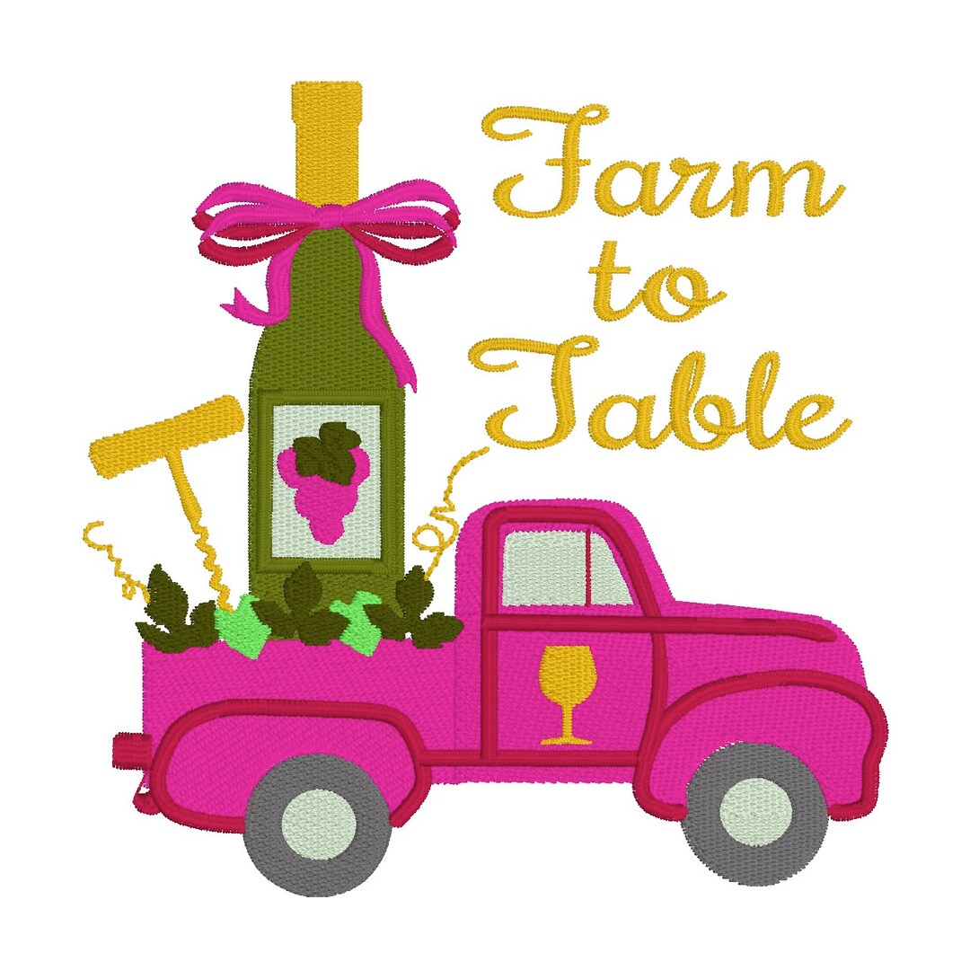 Wine Bottle Machine Embroidery Design Vintage Truck Etsy