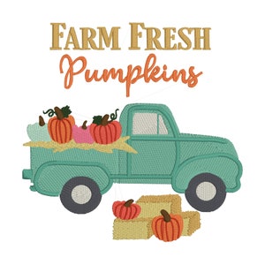 Fall Embroidery Design | Digital Machine Embroidery | Pumpkin Patch |  Pumpkin Truck |  Pumpkin Embroidery | Vintage Truck | Autumn Design