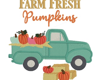 Pumpkin Truck Embroidery Design | Vintage Farm, Fall (Digital Machine Embroidery)