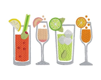 Brunch Cocktails Machine Embroidery Design | Mimosa, Bloody Mary (Instant Download)