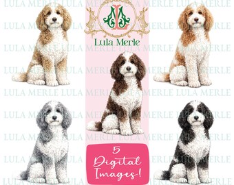 Doodle Dog Clipart Images | Sheepadoodle, Bernedoodle | Poodle Mix Breed Watercolor Illustration