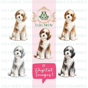 Doodle Dog Clipart Images | Sheepadoodle, Bernedoodle | Poodle Mix Breed Watercolor Illustration