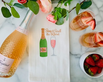 Champagne Embroidery Design | Rosé Wine Bottle, Cocktail Napkin (Instant Download)