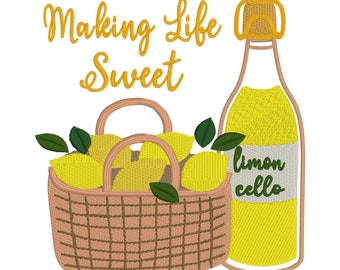 Limoncello Bottle Embroidery Design | Lemon Lover, 4x4 Hoop (Instant Download)