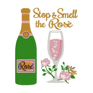 Rosé Wine Bottle Machine Embroidery Design – 5x7 Hoop (Instant Download)