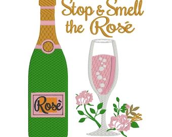 Rosé Wine Bottle Machine Embroidery Design – 5x7 Hoop (Instant Download)