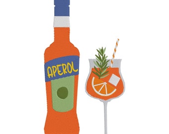 Aperol Spritz Embroidery Design – Cocktail Napkin File (4x4, 5x7) (Digital Download)