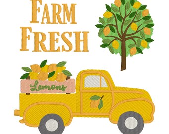 Lemon Farm Truck Embroidery Design | Vintage Retro (Instant Download)
