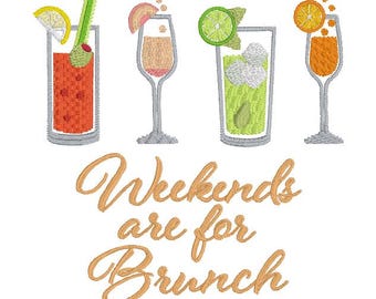 Brunch Cocktails Machine Embroidery Design | Mimosa, Bloody Mary (Instant Download)