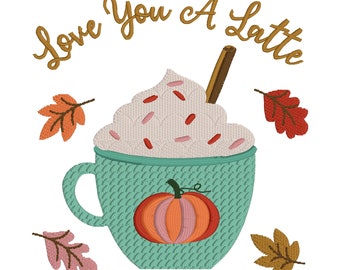 Pumpkin Spice Latte Embroidery Design | Fall Coffee Cup (Instant Download)