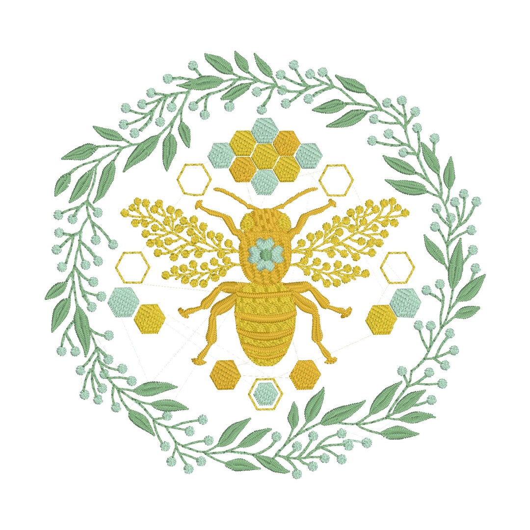 Digital Machine Embroidery File Design - Bee Wreath - Beehive - Honey ...
