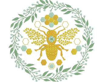 Bee Wreath Embroidery Design – Honeycomb Apiary (Digital Download)