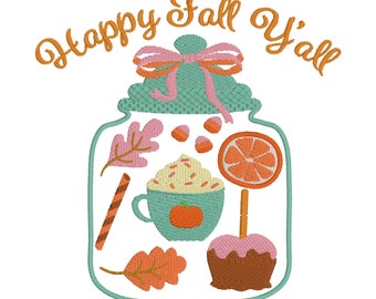Ginger Jar Happy Fall Y'all Embroidery Design (Digital Download)