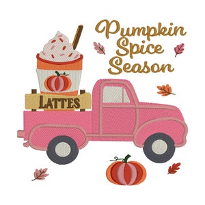 Pumpkin Spice Embroidery | Digital Machine Embroidery |  Pumpkin Latte |  Farm Truck | Fall Embroidery | Autumn | Pumpkin | Instant Download