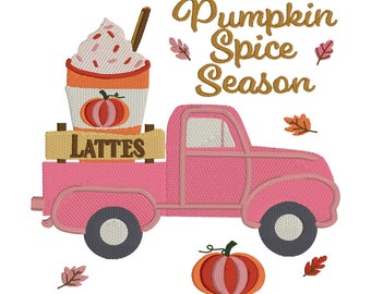 Pumpkin Spice Latte Truck Embroidery Design | Fall Machine Embroidery (Instant Download)