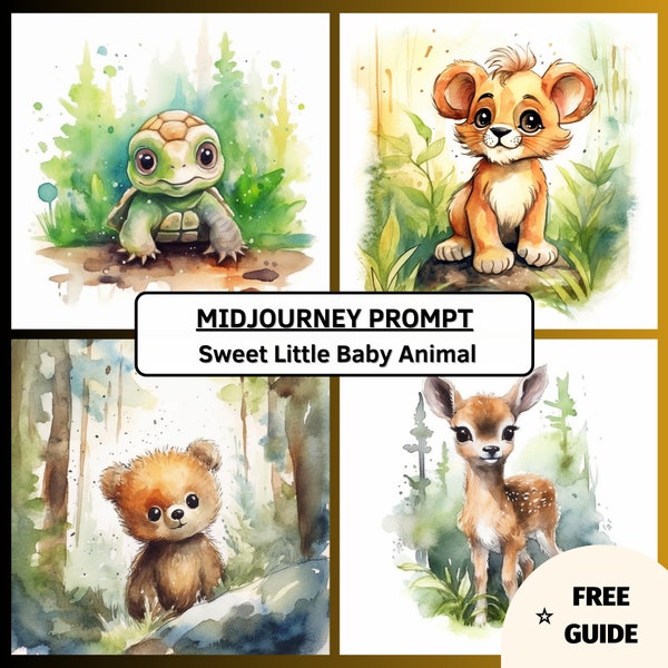 Watercolor Sketch Sweet Little Baby Animal, T-shirt Designs Midjourney Prompts, Midjourney Prompt, Midjourney AI Art, Learn Midjourney