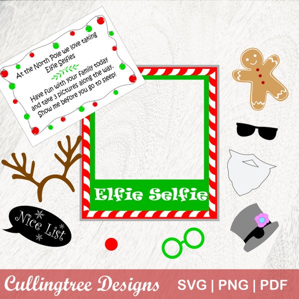 Elfie Selfie printable kit, Elf activity note, Elf photo props, Elf Doll SVG, Elf ideas