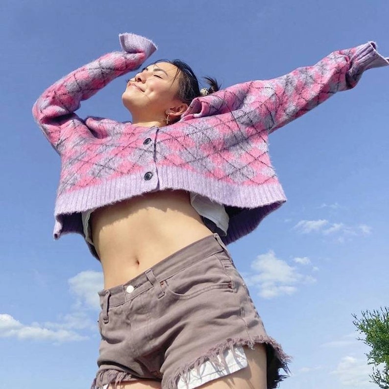 Jersey C\u00e1rdigan Aesthetic Vintage Grunge y2k Oto\u00f1o dise\u00f1o tart\u00e1n