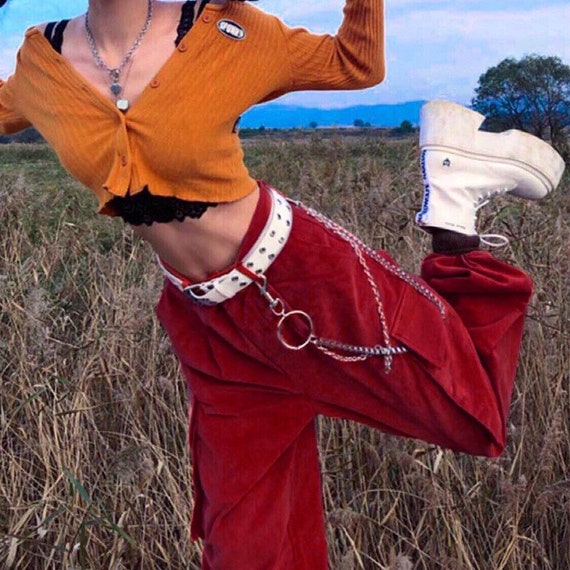 Y2K Red Corduroy Aesthetic Pants With 