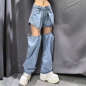 cut up jeans with chains