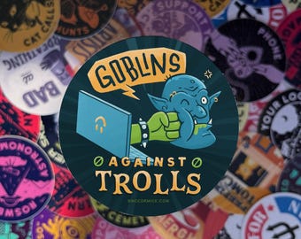 Goblins Against Trolls: 3" Funny Sticker for Laptops, Cars, Bottles
