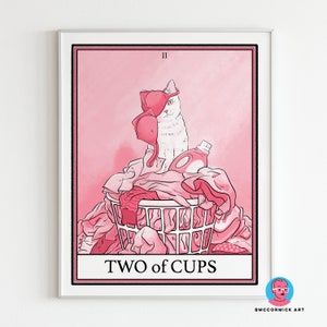 Two of Cups Cat Tarot Print: Witchy Spiritual Art (8x10)