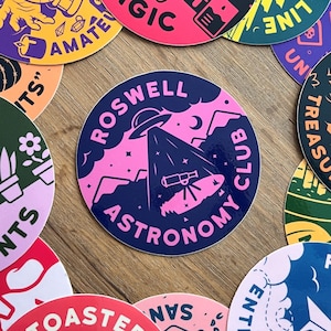 Roswell Astronomy Club | 3&quot; Alien Sticker | Vinyl | Safe for Cars, Laptops, Kindle, Water Bottles | UFO | Area 51 | New Mexico | Astronomy