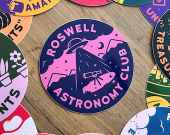 Roswell Astronomy Club | 3" Alien Sticker | Vinyl | Safe for Cars, Laptops, Kindle, Water Bottles | UFO | Area 51 | New Mexico | Astronomy