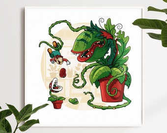Mario and Luigi Little Shop of Horrors Piranha Plant Audrey Illustrated Art Print