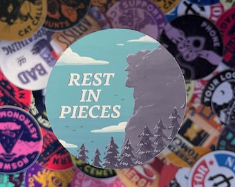 Rest in Pieces Old Man of the Mountain | 3" Sticker | Vinyl | Funny | NH | White Mountains | Safe for Cars, Laptops, Kindle, Water Bottles