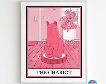 Cat Tarot Print: The Chariot, Witchy Spiritual Art (8x10)
