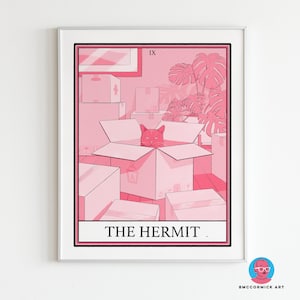 The Hermit Tarot Print | Cat Tarot | 8"x10" | Witchy Cat Wall Art | Boho Decor | Astrology Art | Spiritual Art | Occult | Mystical