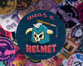 Wear a Helmet: 3" Funny Goblin Sticker for Laptops, Cars, Bottles
