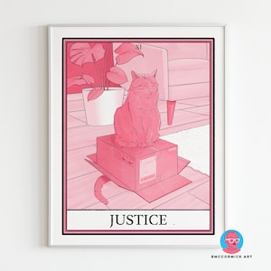 Justice Tarot Print | Cat Tarot | 8&quot;x10&quot; | Witchy Cat Wall Art | Boho Decor | Astrology Art | Spiritual Art | Occult | Mystical