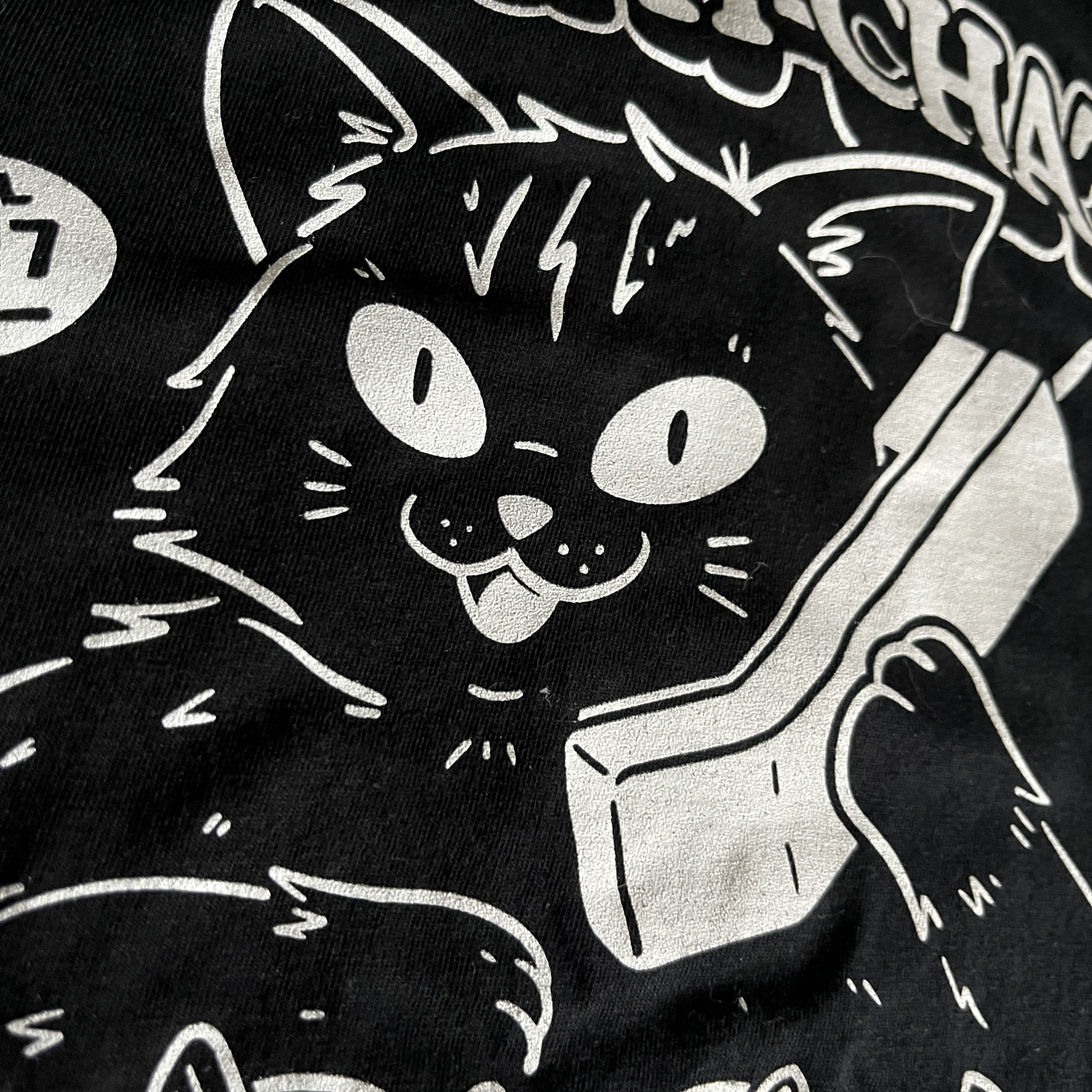 1-900-cat-chat | Black | Relaxed Fix | Unisex | T-shirt | Cartoon