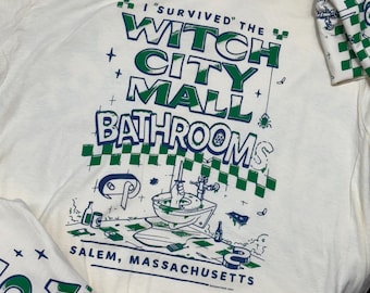 I Survived The Witch City Mall Bathrooms Relaxed Fix | Unisex | T-Shirt | Salem Massachusetts Graphic Tee | Goth | 90s | Nostalgia | Retro |