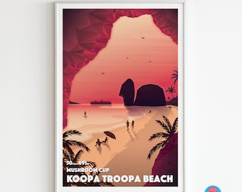 Koopa Troopa Beach Poster: Retro Mario Kart Travel Art (12" x 18")
