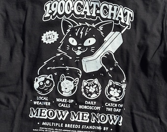 1-900-Cat-Chat | Black | Relaxed Fix | Unisex | T-Shirt | Cartoon Cats | Cute | Graphic Tee | Goth | 90s | Nostalgia | Retro |