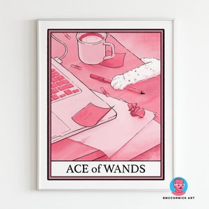 Ace of Wands Cat Tarot Print: Witchy Astrology Art (8x10)