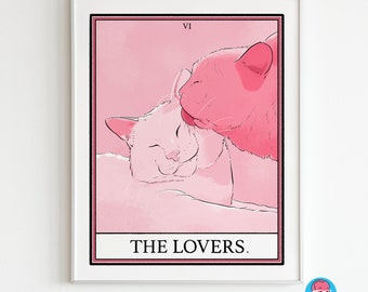 The Lovers Cat Tarot Print: Witchy Astrology Art (8x10)