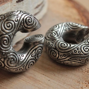 White Brass Spiral Ear Weights | Chunky Ear Weights | Tribal Ear weights | Gauges | Gyspy Inspired | 10mm Pair