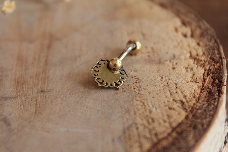 Surgical Steel /& Brass Tribal Belly Bar Naval Bar Banana Bar Amethyst Belly Button Bar