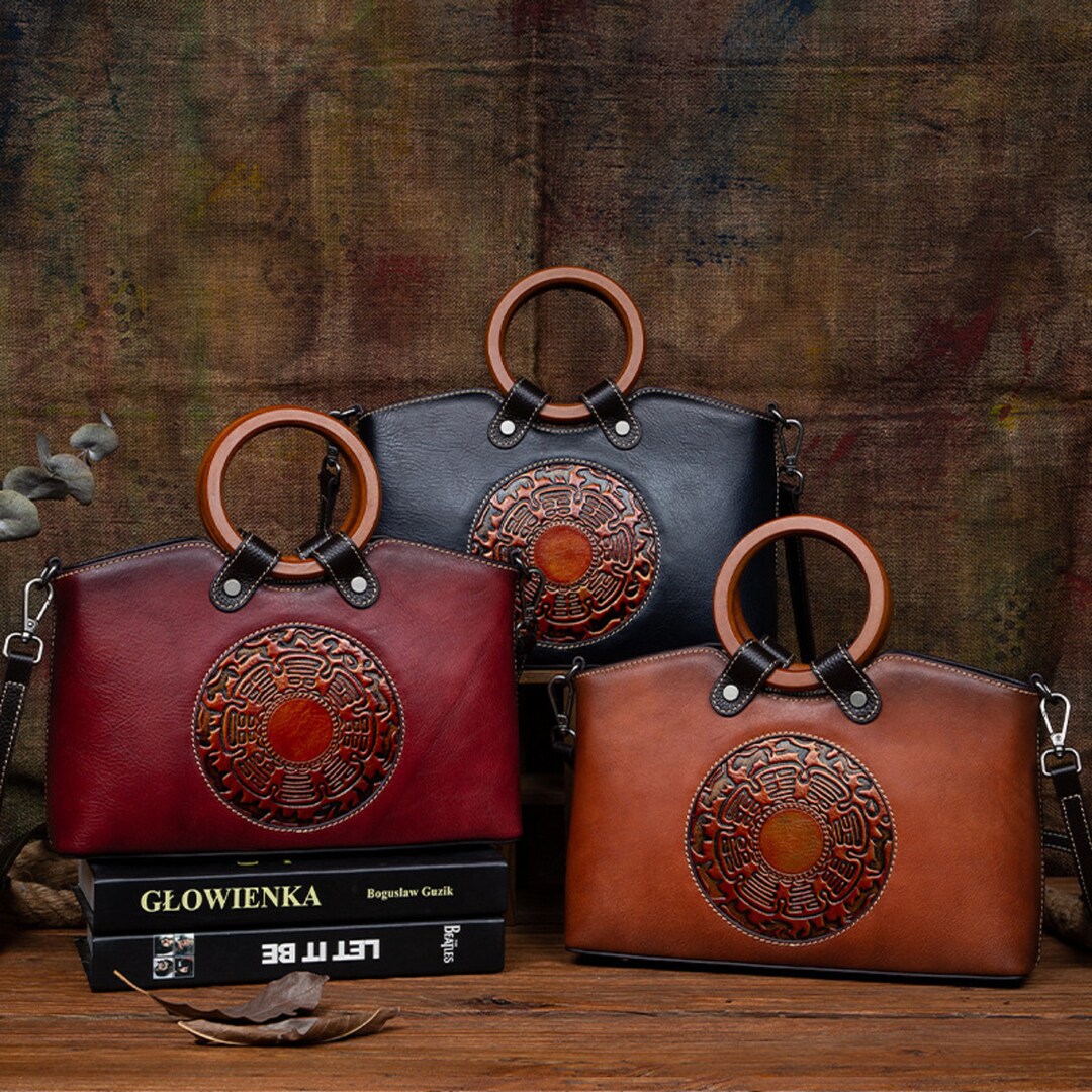 LAUNER STYLE Cowhide Leather Vintage Handbags Elegant Classy 