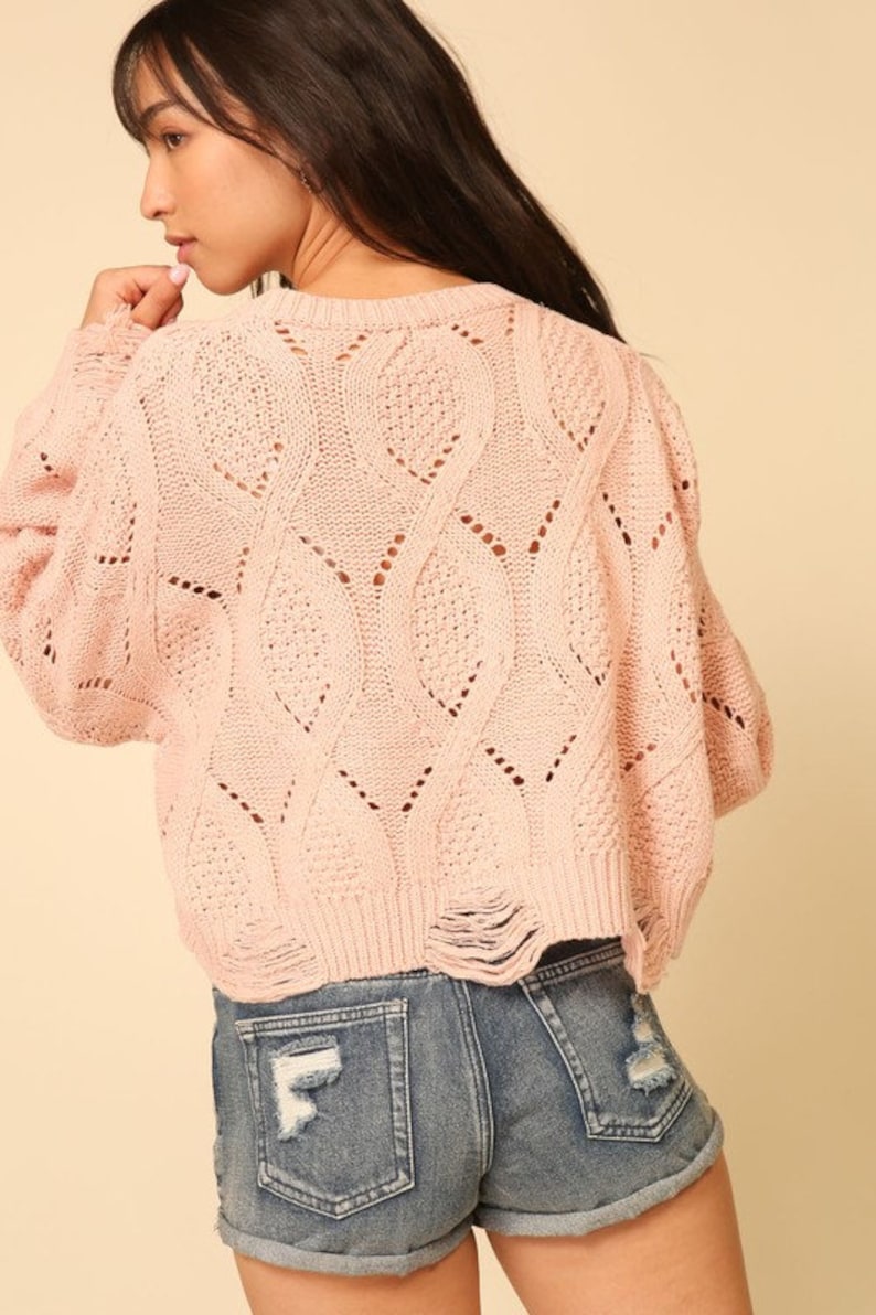 Distressed Knit Crop Top Sweater Etsy