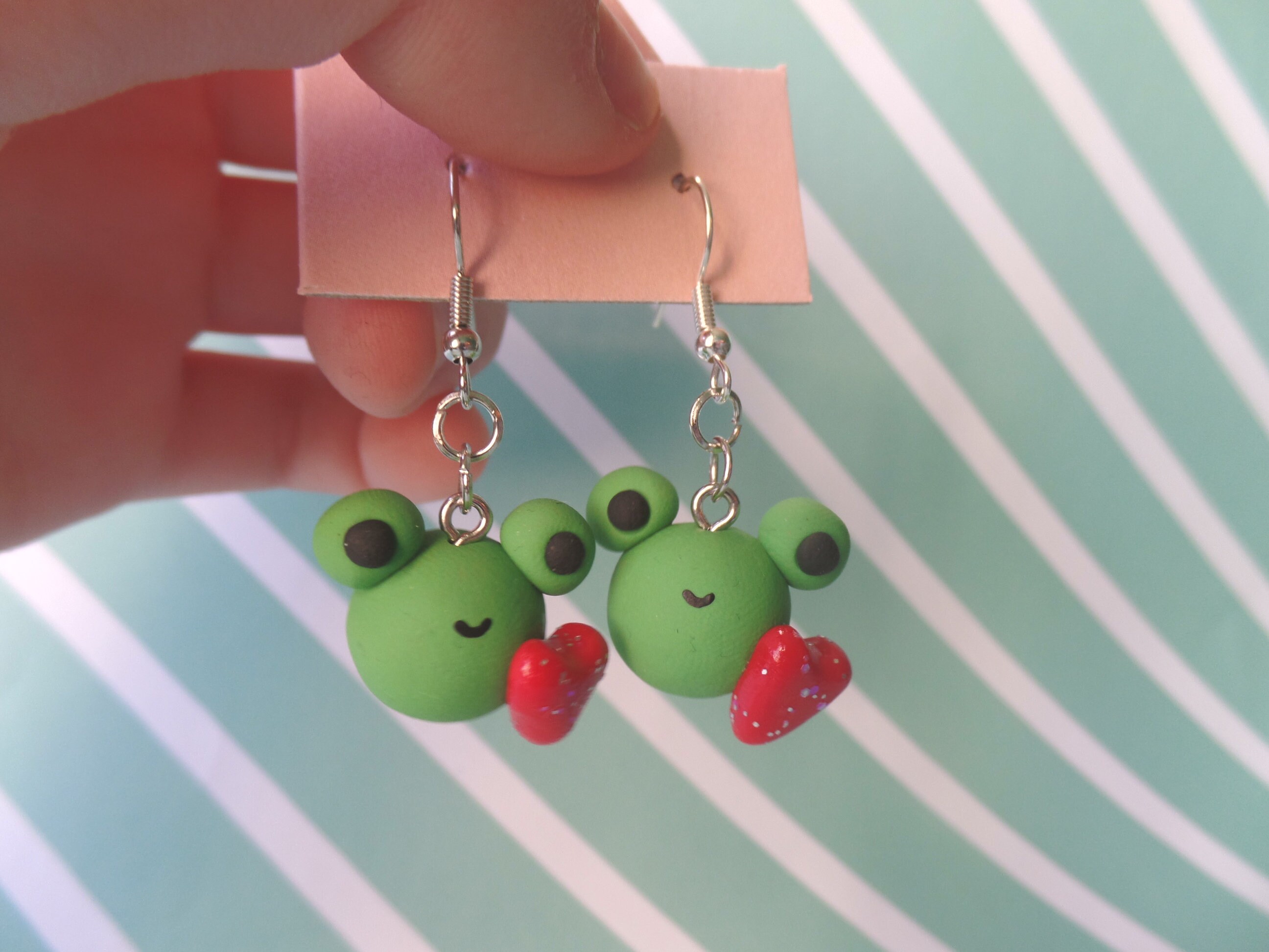 Handmade Heart Frog Earrings Cute Polymer Clay Frog Earrings Etsy