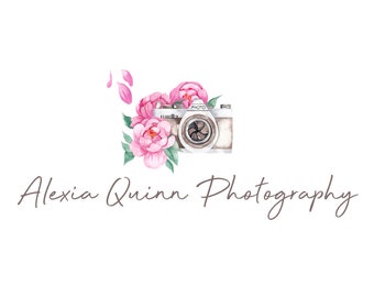 Photography Logo, Camera Logo, Watercolor Camera Logo, Handwritten Photography Logo, Minimalist Logo, Floral Camera Logo